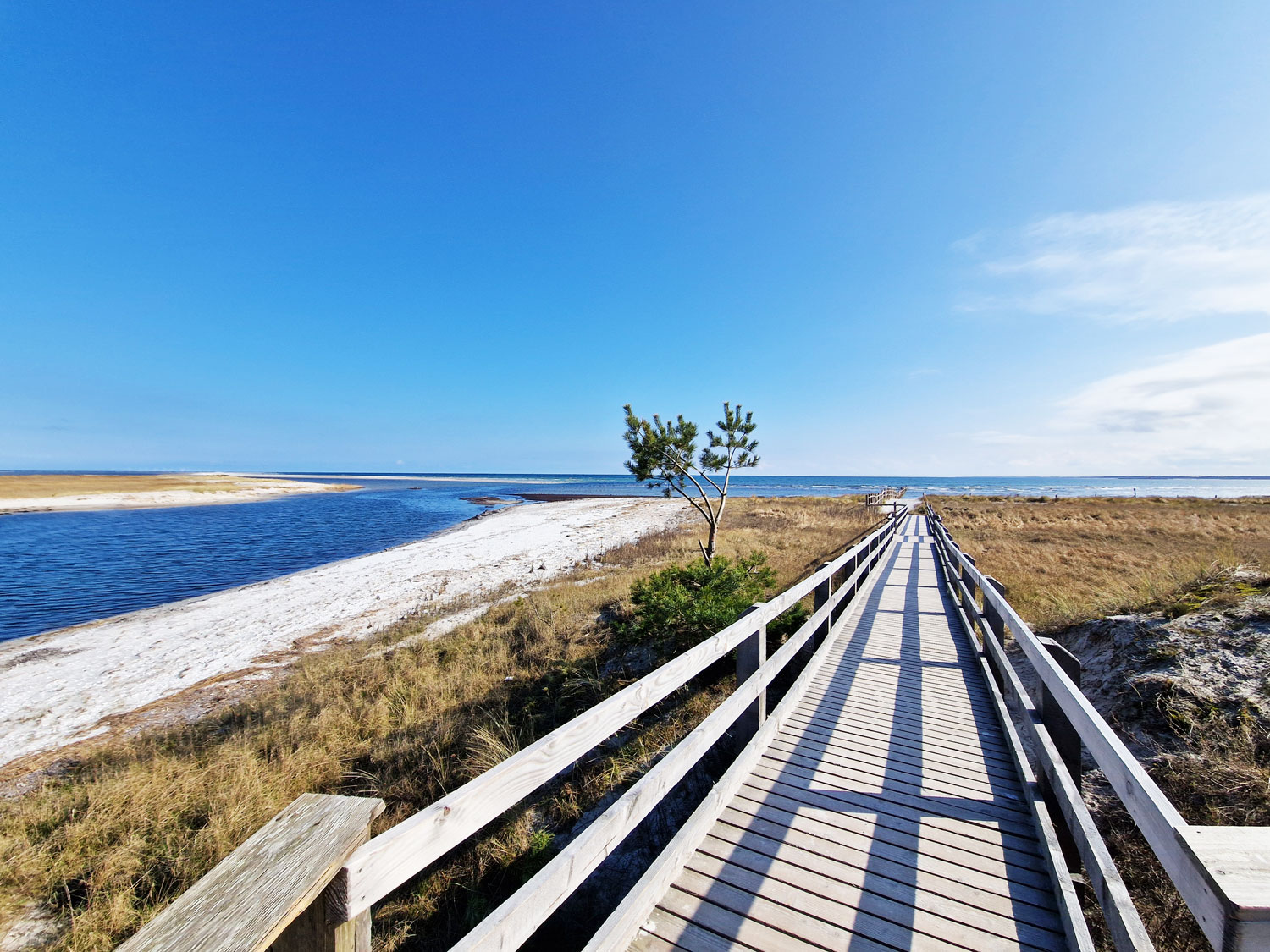 Blick zurück auf den Meeresarm und die Ostsee