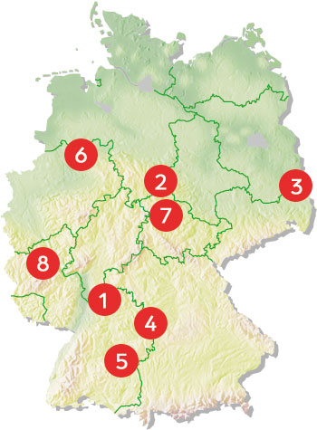Deutschlandkarte mit Markierungen der Geopark-Standorte